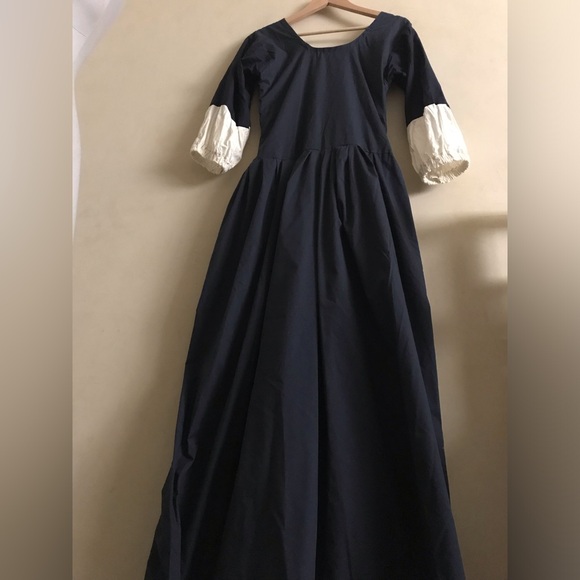 Handmade Navy Blue Cotton Maxi Dress - Picture 4 of 8